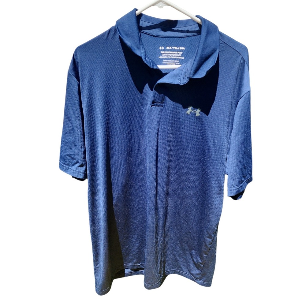 Under Armour Mens Performance Polo Shirt Navy Blue XLT Tall Loose Fit Golf Top